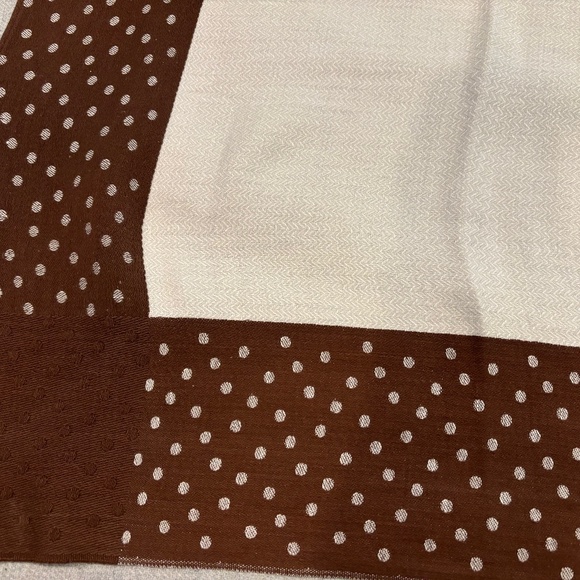 Vintage Cream and Brown Polka Dots Square Linen Tablecloth - Picture 4 of 7